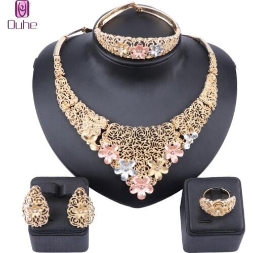 Wedding Bridal Accessories Crystal Flower Pendant Necklace Earrings Bangle Ring Women Wedding Party Jewelry sets