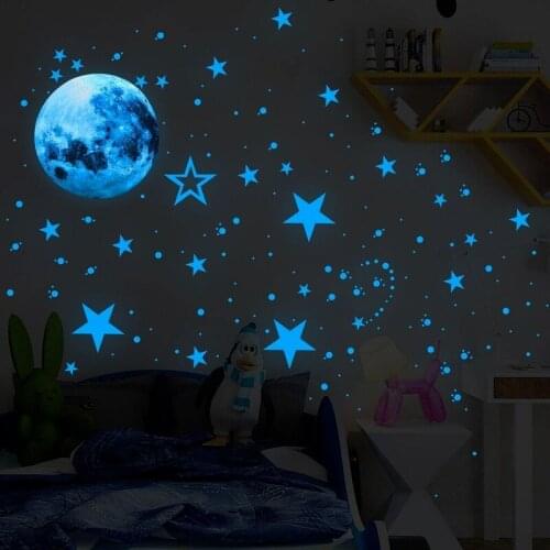Luminous Star Moon Planet Wall Stickers Home Decor Living Room Kids Childrens Room Bedroom Wall Decal Home Decoration Wallpaper