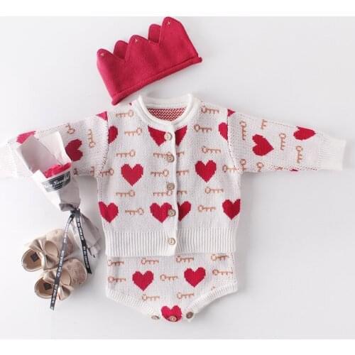 Spring Winter Autumn Heart Cardigan Princess Coat Outwear Baby Infants Toddlers Girls Kids Children Knitwear Knit Sweater Romper