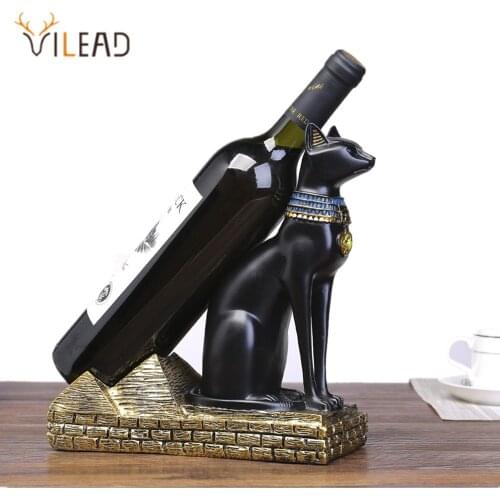 VILEAD 25cm Resin Egyptian Cat God Wine Bottle Holder Figurines Nordic Simple Animals Wine Rack Home Decoration Accessories Gift