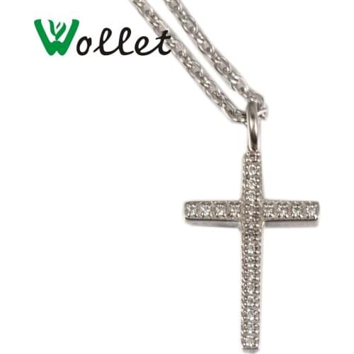 Wollet Jewelry Zircon High Quality Pious Full Glossy Cross Steel Color Stainless Steel Pendant For Women Men