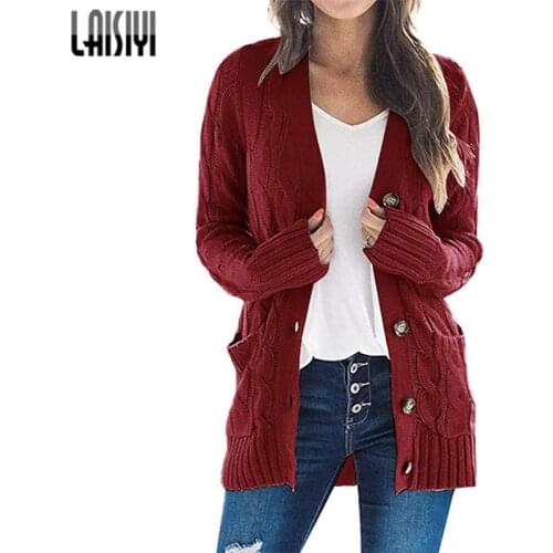 2021 New Fall Winter Knitted Cardigan Womens Loose Street Style Knitted Sweater Jacket V-neck Knitted Cardigan Womens Sweater