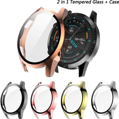Hard PC Case Cover for Huawei Watch GT 2 Bumper Shell Full Tempered Glass Screen Protector for Huawei GT 2 46mm 42mm Accessories