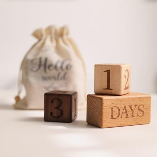 1Set Born Photography Props Baby Milestone Beech Wooden Block Baby Gift For Pphotography Props Birth MonthBirthday Accessories