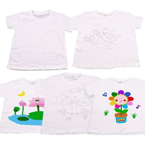 10pcs Boy Girls Kids DIY T-Shirt Painting Arts and Crafts Toys Cotton White T Shirt Birthday Party Gift Favors Baby Shower