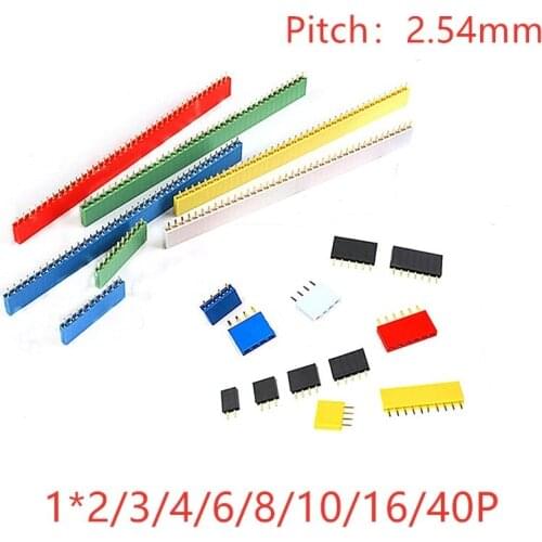 10PCS 2.54mm Single Row Female Pin Header Connector 2/3/4/6/8/10/16/40p Strip Pinheader PCB Board colourful socket For Arduino