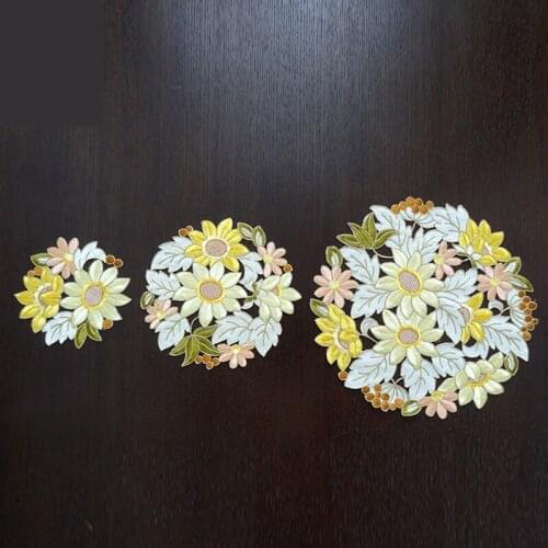 3PCS/set countryside embroidered circle cabinet floral Table Decoration Accessories Placemat Coffee table mat Pads M565