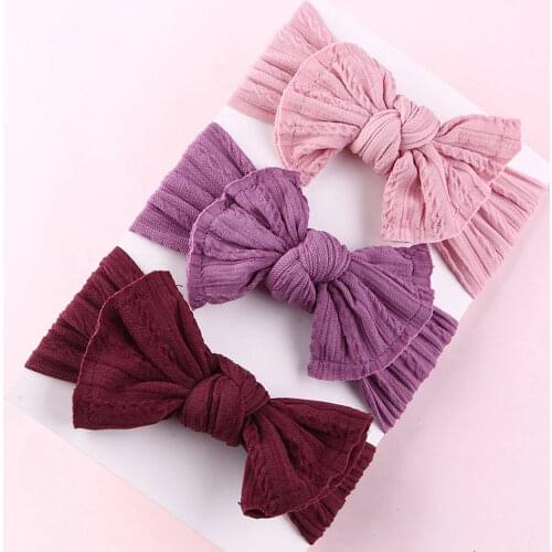 30pcs/lot Cable Knit Headband Wide Nylon Headband Girls Handmade Jacquard Fabric Bow Turban Hair Accessories 27 Color Choose