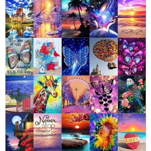 5d Full Diamond Mosaic Sunset Landscape Diy Cross Stitch Set Butterfly Home Decoration Holiday Gift Wall Decoration Painting