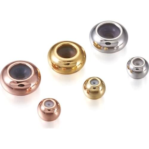 60pcs Brass Rubber Stopper Round Beads 3 Colors Slider Clasps Rondelle Beads for DIY Bracelet Necklace Jewelry Crafts Making