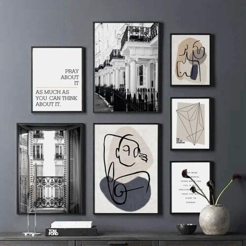 Abstract Line Paris Balcony Street Quotes Nordic Vintage Poster Wall Art Print Canvas Painting Decor Pictures For Living Room