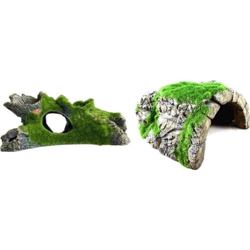Aquarium Resin Mountain View Moss Tree House Cave & Reptile Caves, Fish Hideouts in Sanctuary, Resting Natural Caves