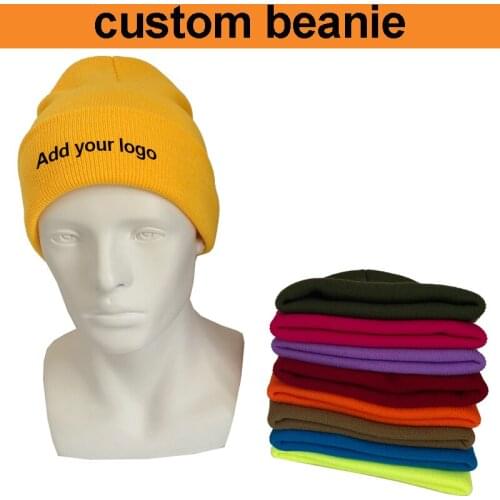 Free shipping!adult 100% acrylic 75gms winter knitting hats add your logo embroidered hat custom logo beanie