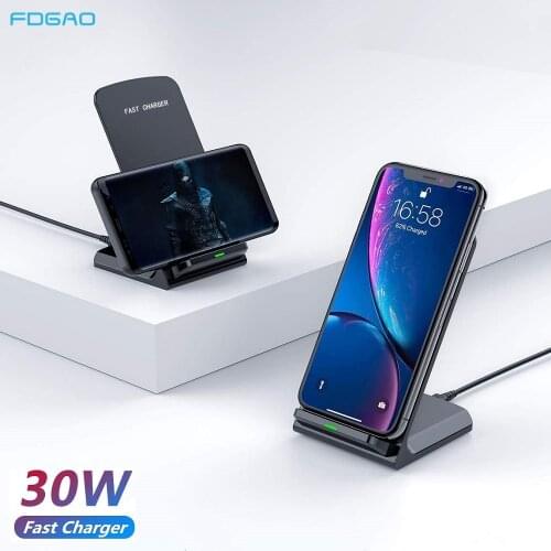 30W Qi Wireless Charger Stand For iPhone 12 Mini 11 Pro XS MAX XR X 8 Samsung S20 S10 Fast Charging Dock Station Phone Charger