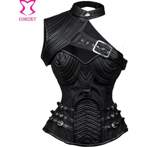 Black Vintage Gothic Clothing Plus Size Corsets And Bustiers Burlesque Costume Steel Armor Steampunk Corset With Shoulder Bolero