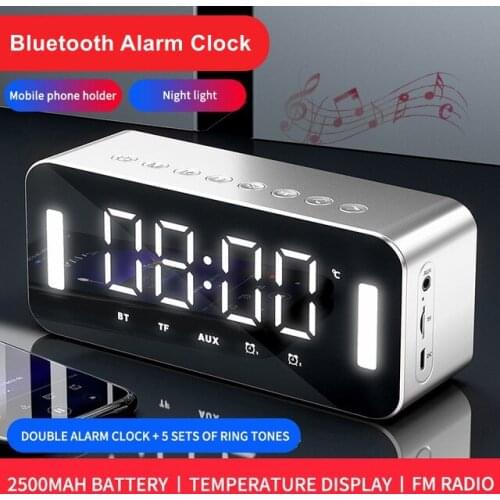 Digital Alarm Clock FM Alarm Clock Radio, LED Mirror Dual Alarm Clock Music,HiFi Bluetooth Speaker, Night Light for Bedroom