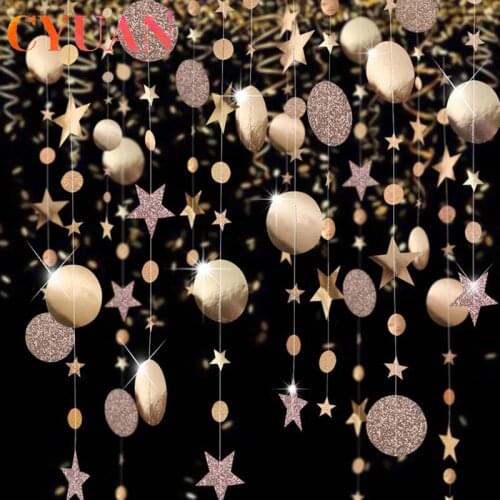 CYUAN 4m Rose Gold Star Circle Party Decoration Paper Garlands Wedding Decor Birthday Party Girls Bedroom Decoration Supplies