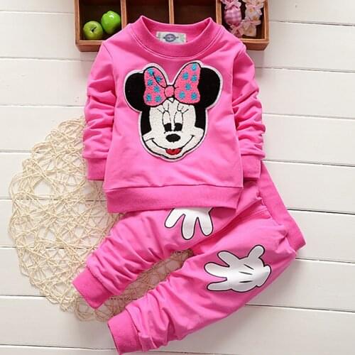Disney Spring Autumn Minnie Baby Girls Clothes Set Cute Mickey Tops + Pants 2PCS Suit Casual Kids Children Tracksuits Outfits