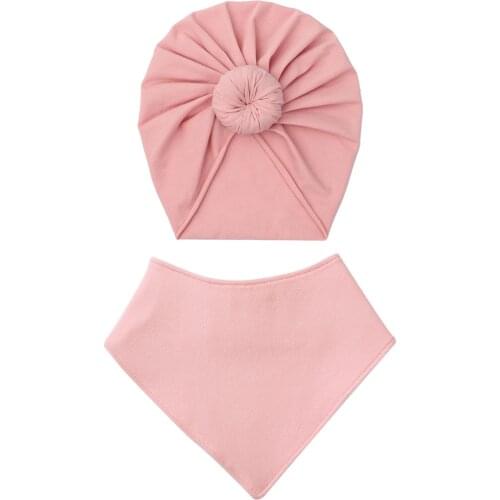 2Pcs/Set Solid Cotton Baby Turban Hats & Bibs Snap Adjustable Feeding Burp Clothes Scarf Sweet Donuts Caps Fashion Headwraps