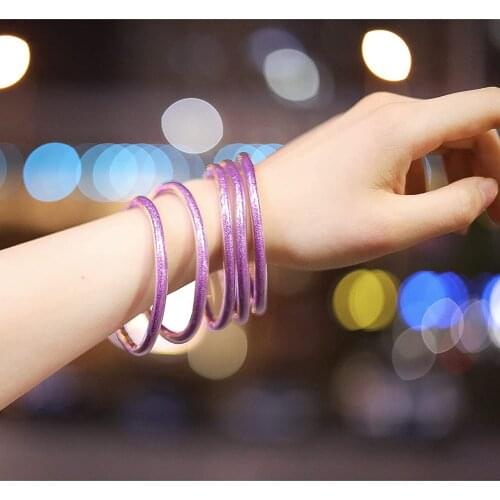 Purple All Weather Bangle Glitter Filled Stardust Silicone Circle Women Bowknot Jelly Bangles Bracelet Femme Jewelry 5 Pcs/Set