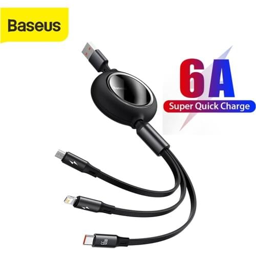 Baseus 66W 3 in 1 USB Cable For iphone 12 Pro Max 6A USB Type C Cable For Huawei Mate 40 P40 Samsung Xiaomi Quick Charge Data