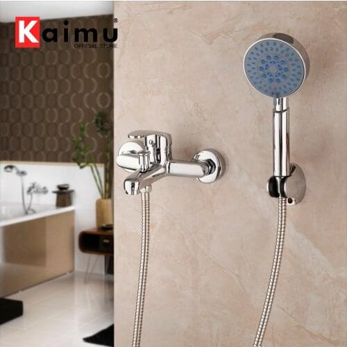 KAIMU Chrome Brass Bathroom Bathtub Faucet w/ Rainfall Hand Shower Mixer Control Tap Faucet Stainless Steel Shower Faucet Set