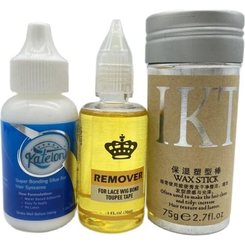 Katelon Lace Wig Adhesive Glue With Wax Stick Kit Yellow Remover For Lace Glue And Tape Hair