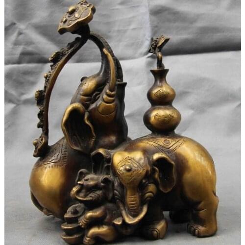 Chinese Refined Bronze Copper Refined Three Lucky Elephant Play RuYi Art statue