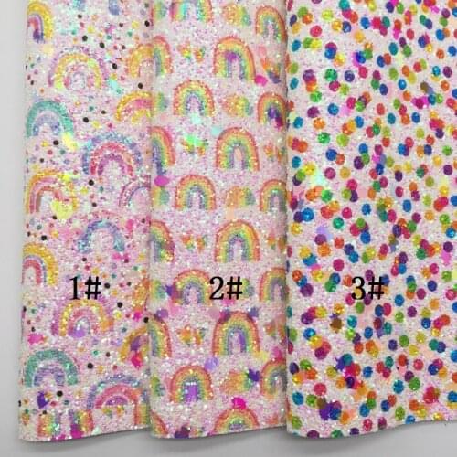 LEOsyntheticoDIY Rainbow Cloud Chunky Glitter Vinyl Fabric Sheet Felt Backing Synthetic Leather Faux Vinil DIY A4 SIZE R075A