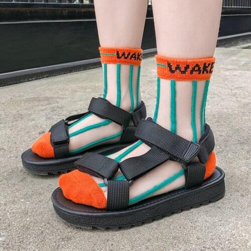 Summer thin kids alphabet striped socks children toddler girls boys mesh fluorescent transparent crystal socks baby accessories