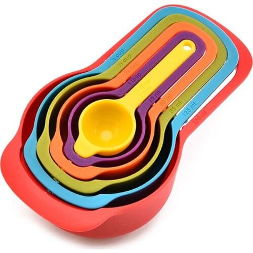 6 Pcs/Set Kitchen Measuring Cup Rainbow Color Stackable Combination Measuring Cup 6-Piece Measuring Spoon Baking Capacity Tools