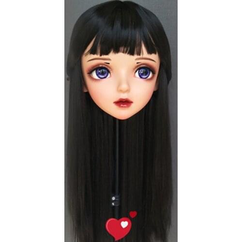 Miao-8)Female Sweet Girl Resin Half Head Kigurumi BJD Eyes Crossdress Cosplay Japanese Anime Role Lolita Mask With Eyes And Wig
