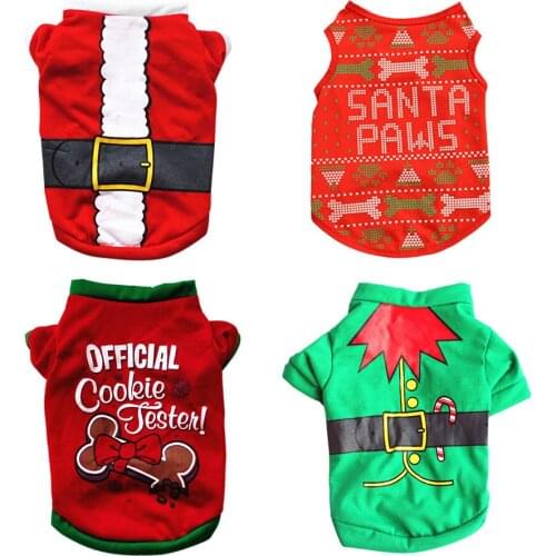 Cute Pet Christmas Clothes Vest Costume Holiday Clothing Dog Soft Cotton Short Sleeve T Shirt New Year Puppy Shirt