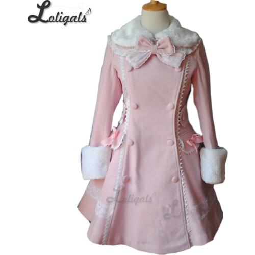 Sweet Womens Long Winter Coat Girls Pink Lolita Winter Coat Plus Size Custom Tailored