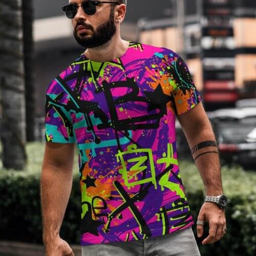 2021 Street Fashion Casual T-shirt 3d Graffiti Letter Cartoon Summer Mens T-shirt Short Sleeve Round Neck Top Size Xxs 6xl