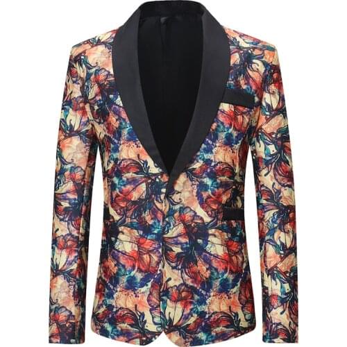 Mens Vintage Printed Suit Blazer Casual Slim Fit Prom Dress Blazers Men Floral Wedding Stage Wear Costume Blazer Jacket for Men