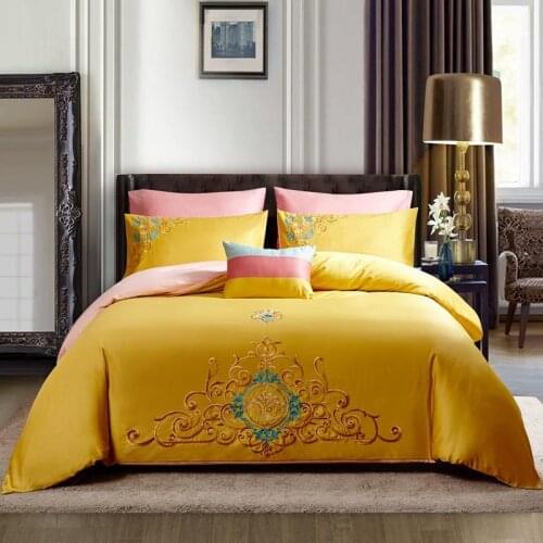 100% cotton Bedding set European embroidery Duvet cover rubber flat sheet gold Bed Sheet/Linen Pillowcases 4pcs bed set