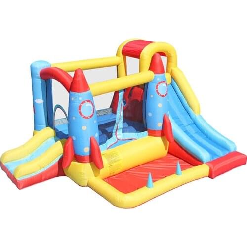 Rocket Party Inflatable Bouncy Castle Bounce House for Kids Indoor Jump Combo Bouncer with Double Slide and Water Pool