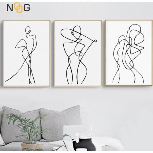 NOOG Curve Woman Poster Wall Art Canvas Painting Black White Figure Painting Posters And Prints Wall Pictures For Bedroom Decor