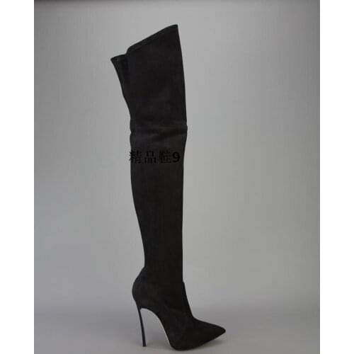 Newest Fashion Elegant Black Concise Design Party shoes woman High-Heeled Pointed Toe Celebrity Style Spring Autumn Over-the-kne