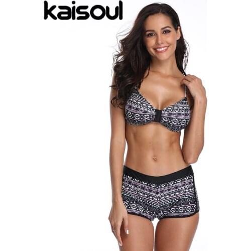 2020 New Push Up Bikini Print National Plus Size s-5XL Swimsuit Women Vintage Boxers Swimwear Bow Retro Bech Summer Bathing Suit