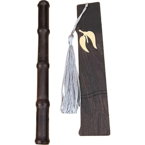 NEW-1 Set Chinese Style Wooden Bookmark + Wooden Bamboo Shape Signature Pen Natural Color Luxury Gift for Business Festival