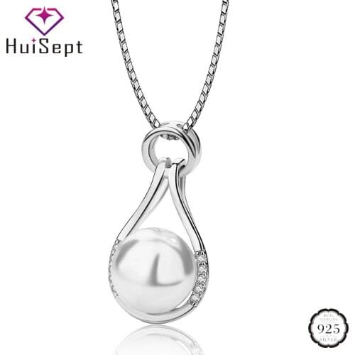HuiSept Fashion 925 Silver Necklace with Pearl Zircon Gemstones Pendant Jewellery for Women Wedding Promise Party Gift Wholesale