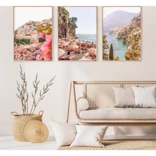 Positano Italy Travel Posters Amalfi Coast Coastal Nature Landscape Canvas Painting and Prints Wall Art Pictures Bedroom Decor