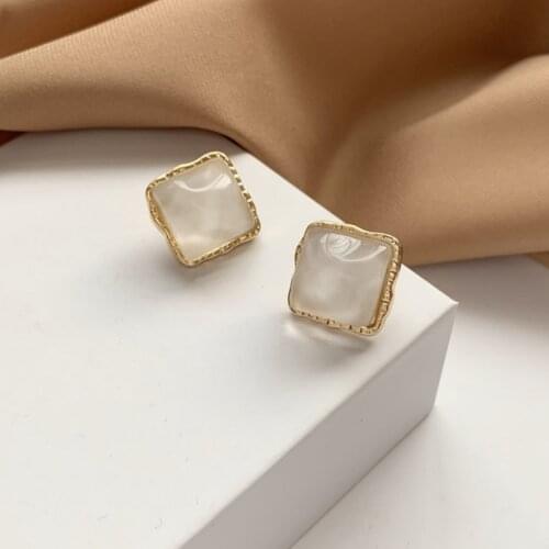 S925 silver needle Korean temperament simple geometric square button earrings fashion retro girl earrings ear clips