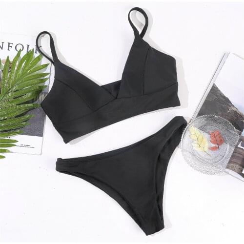 Sexy Solid Triangle Bikini Swimwear Women 2021 Push-up Bra Backless Two Pieces Brazilian Swimsuit Women Beachwear Biquini Set