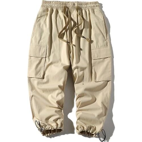 2020 Men Streetwear Cargo Shorts Summer Hip Hop Shorts Ribbons Men Casual Joggers Drawstring Sweatshorts ABZ674