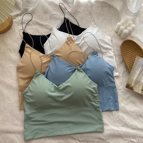 Seamless Top Women Fashion Crop Top Female Camisole Sexy Vest Tops Streetwear Solid Color Intimate Ice Silk Lingerie Push Up Pad