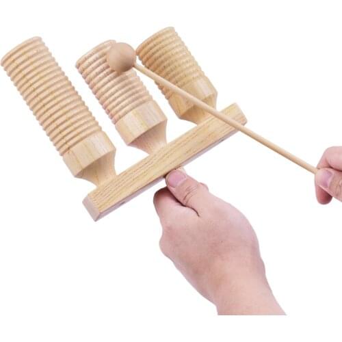 Percussion Wood Block 3 Tone Wooden Percussion Musical Instrument Children Musical Toys with Mallet