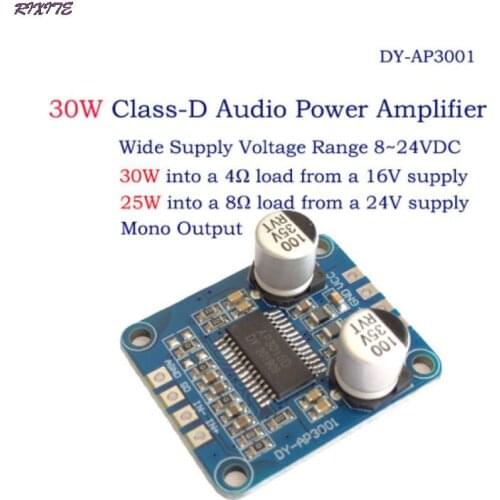 DC 8V-24V High Power Digital Amplifier Module Mono Class D 4-8ohm for 30W-300W speaker Audio power amplifier board DY-AP3001